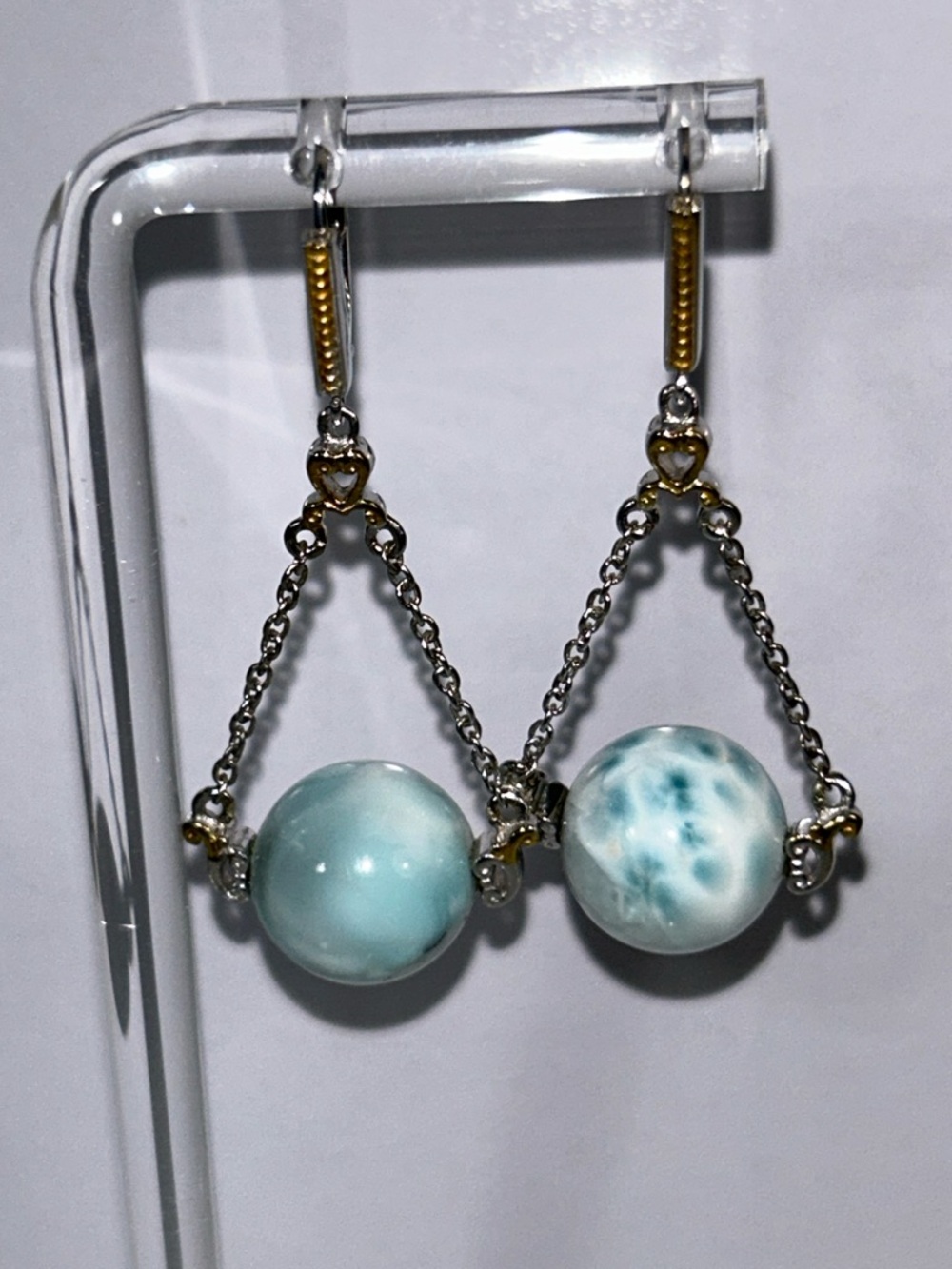 NWOT Gems En Vogue Palladium 18k Accent Genuine Larimar Gemstone Earrings
